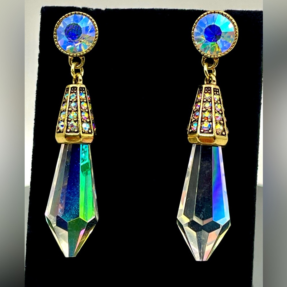 Heidi Daus Aurora Crystal Prism Drop Earrings  | 2.5” Vintage Designer Jewelry